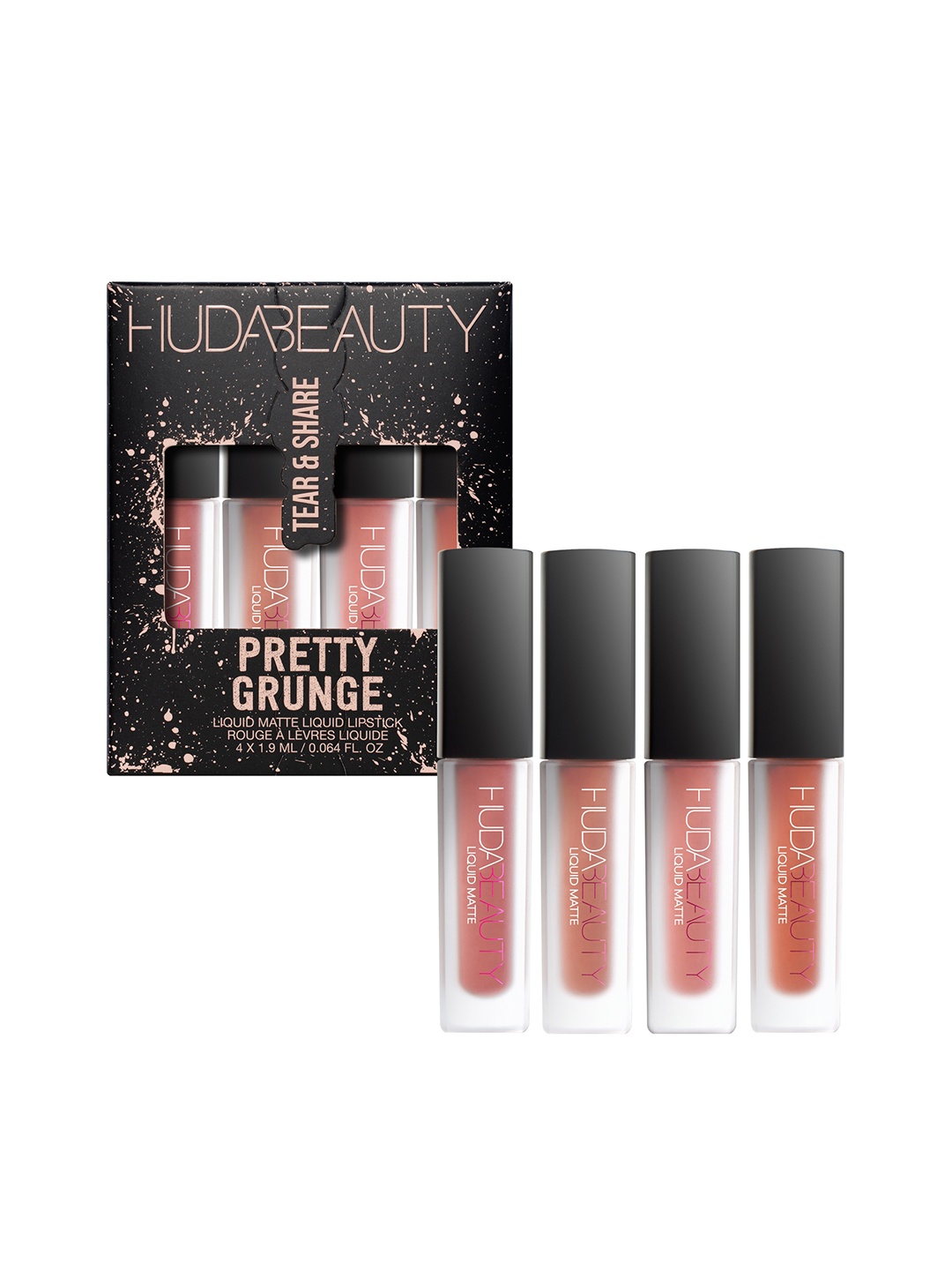 

Huda Beauty 4-Pcs Pretty Grunge Transfer-Proof Liquid Matte Lipstick Set - 1.9 ml each, Multi