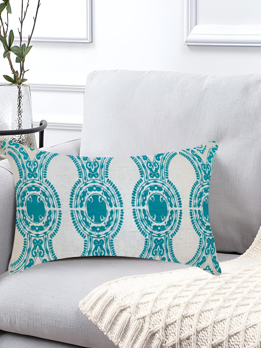 

SAJAVAT Blue & White Ethnic Printed Pure Cotton Rectangle Pillow Cover