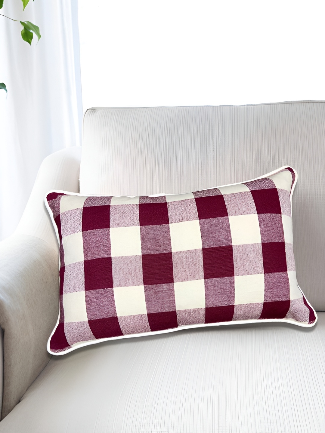 

SAJAVAT Red & White Checked Pure Cotton Rectangle Pillow Cover
