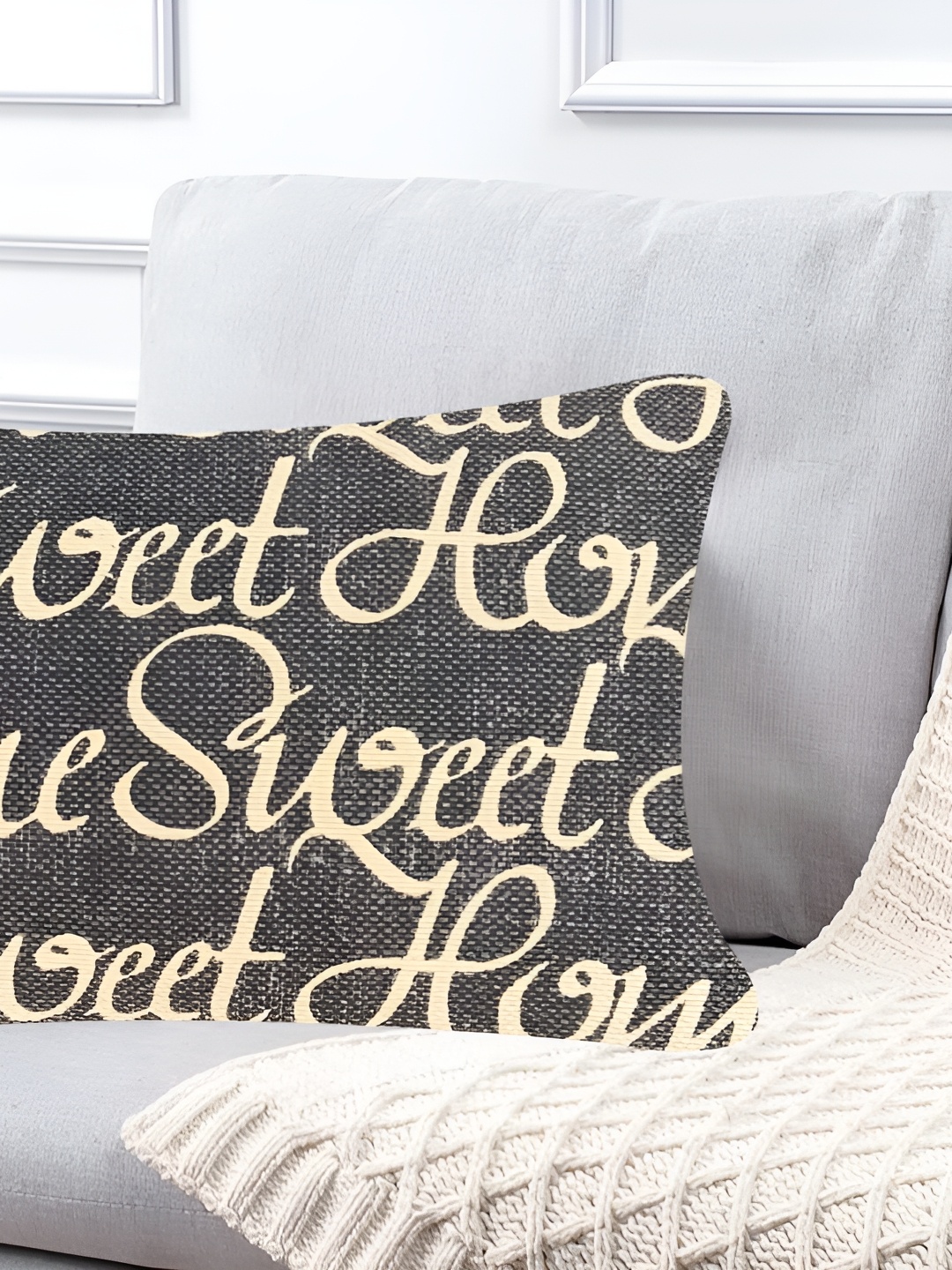 

SAJAVAT Grey & Beige Typography Printed Pure Cotton Rectangle Pillow Cover