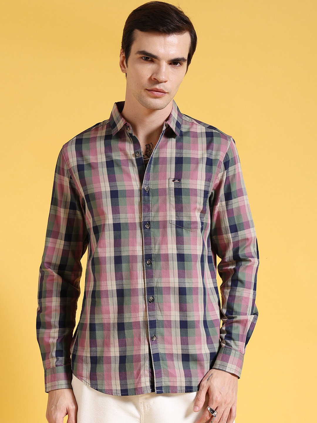 

The Indian Garage Co Tartan Checked Slim Fit Pure Cotton Shirt, Pink
