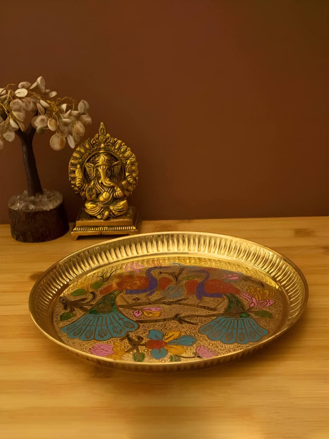 

Spillbox Gold-Toned Brass Peacock Thali Pooja Essential