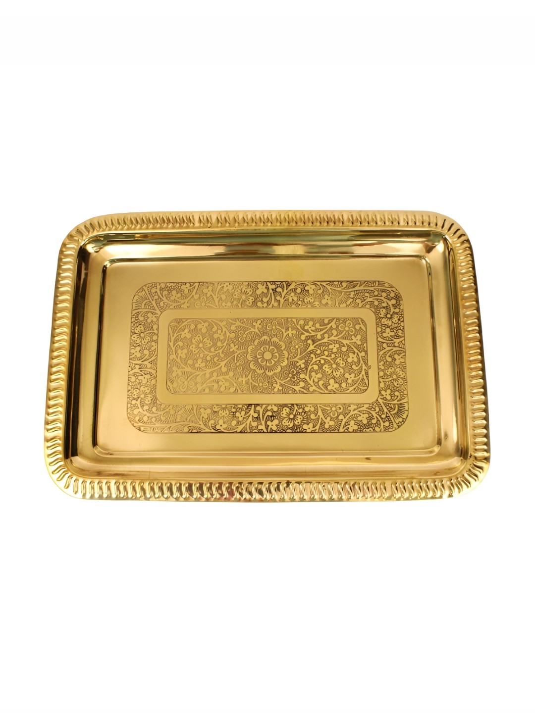 

Spillbox Gold-Toned Brass Embossed Rectangular Tray Pooja Essential, Beige