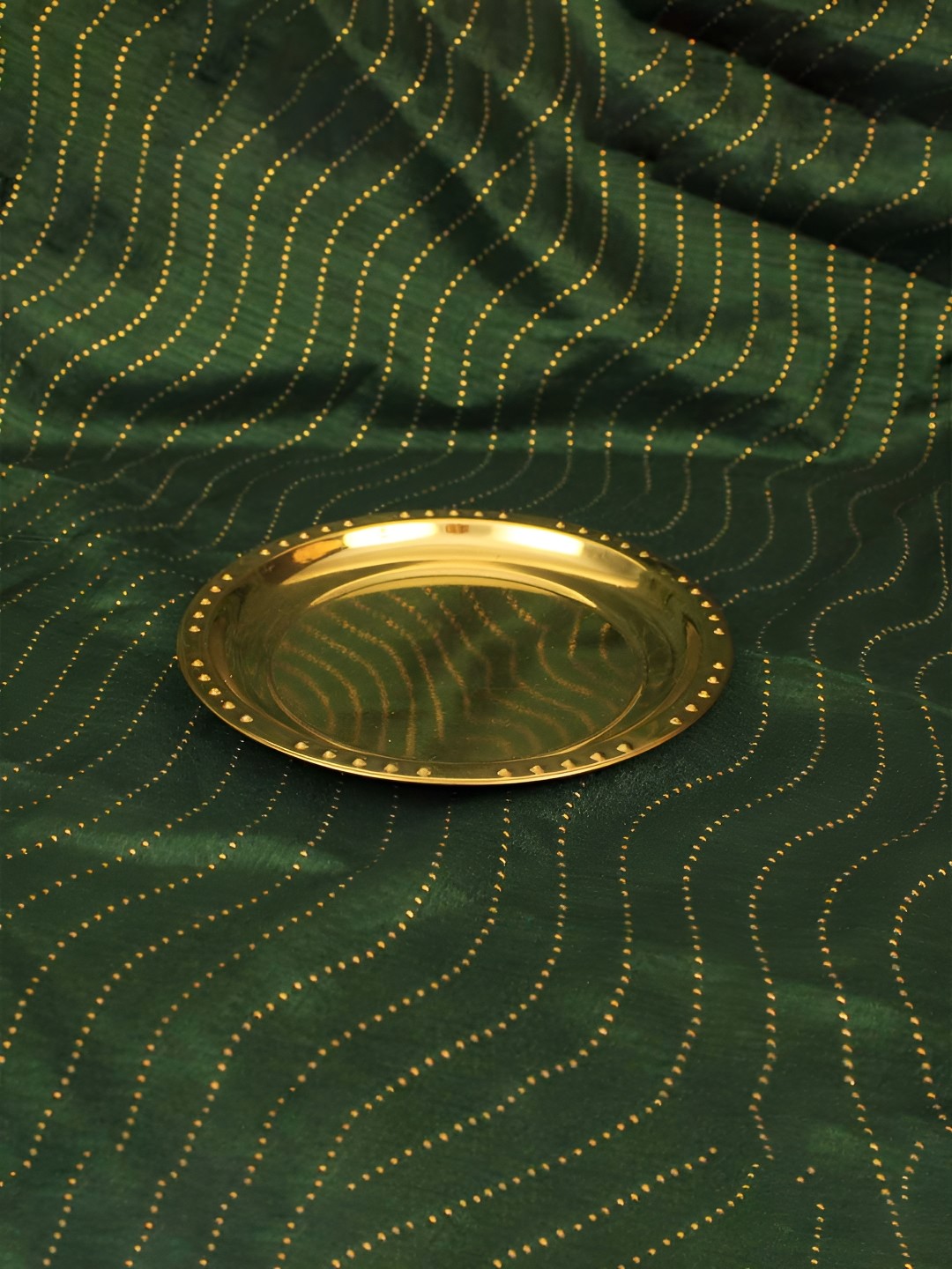 

Spillbox Gold-Toned Brass Plain Dotted Thali Pooja Essential