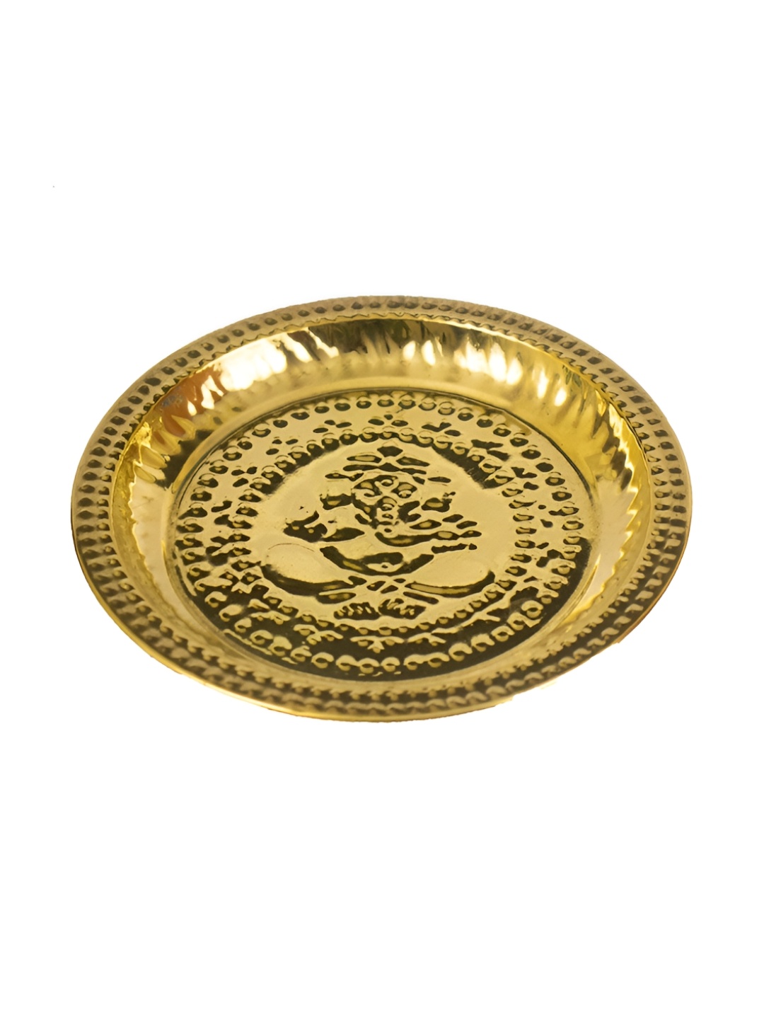 

Spillbox Gold-Toned Brass Ganesha Thali Round Pooja Essential