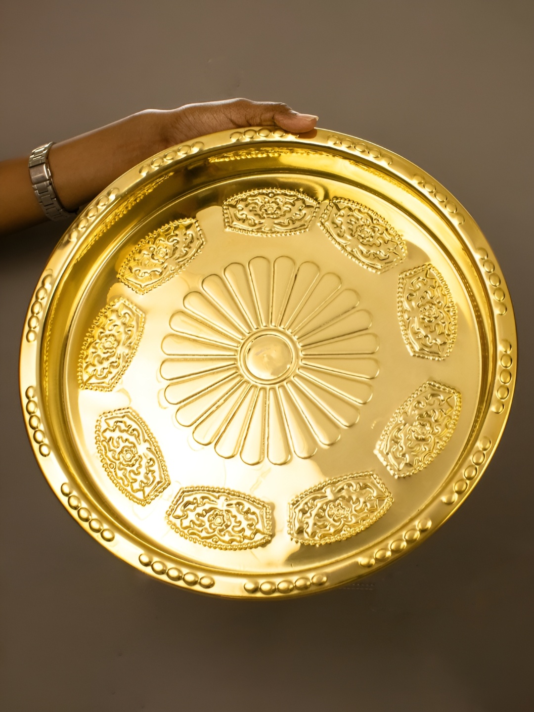 

Spillbox Gold-Toned Brass Textured Thali Pooja Essential