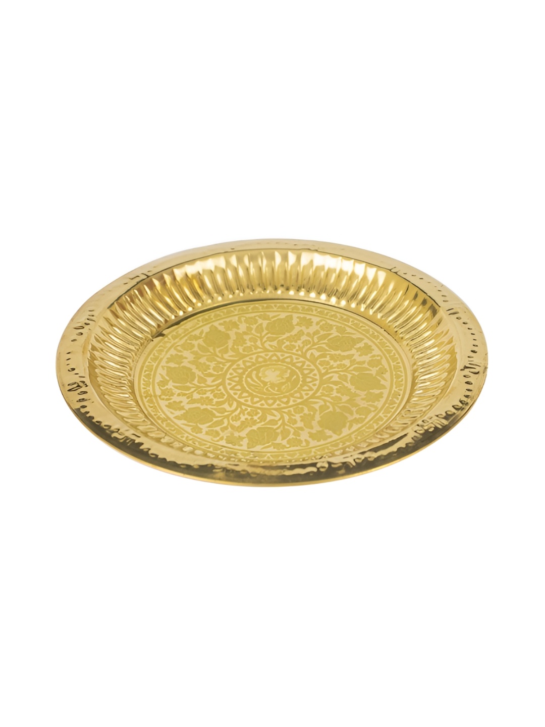 

Spillbox Gold-Toned Brass Leaf Thali Round Pooja Essential