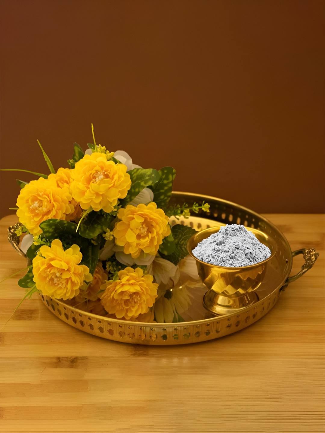 

Spillbox Gold-Toned Brass Sequence Embossed Round Thali Pooja Essential