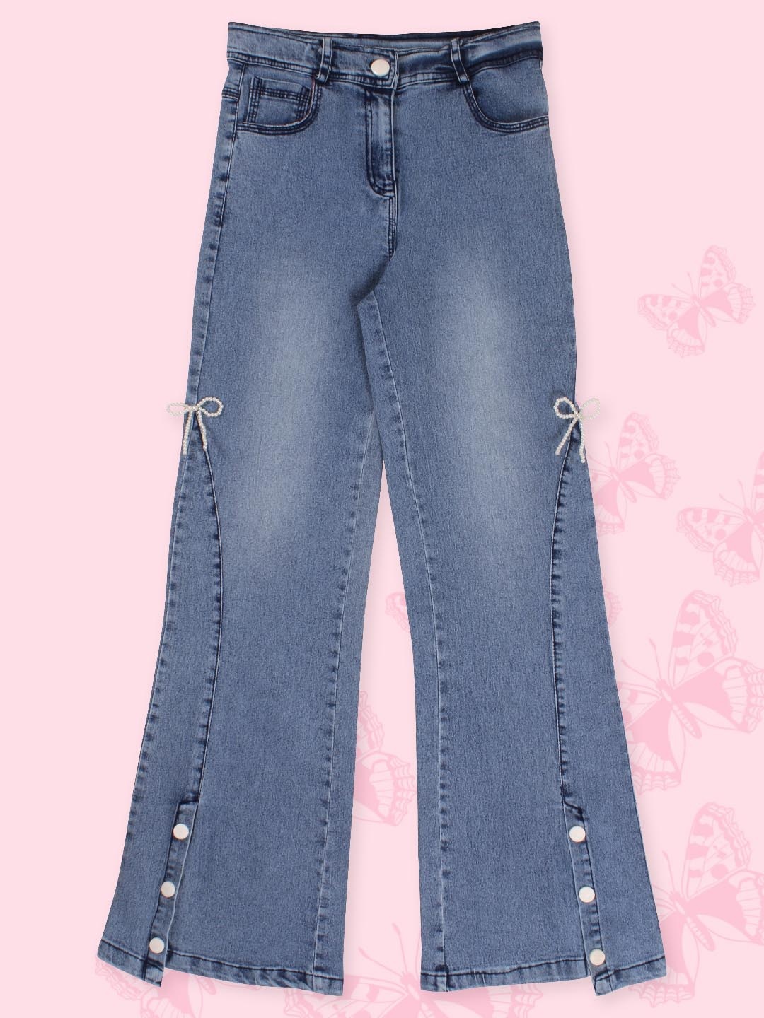 

CUTECUMBER Girls Clean Look Mid-Rise Flared Jeans, Blue