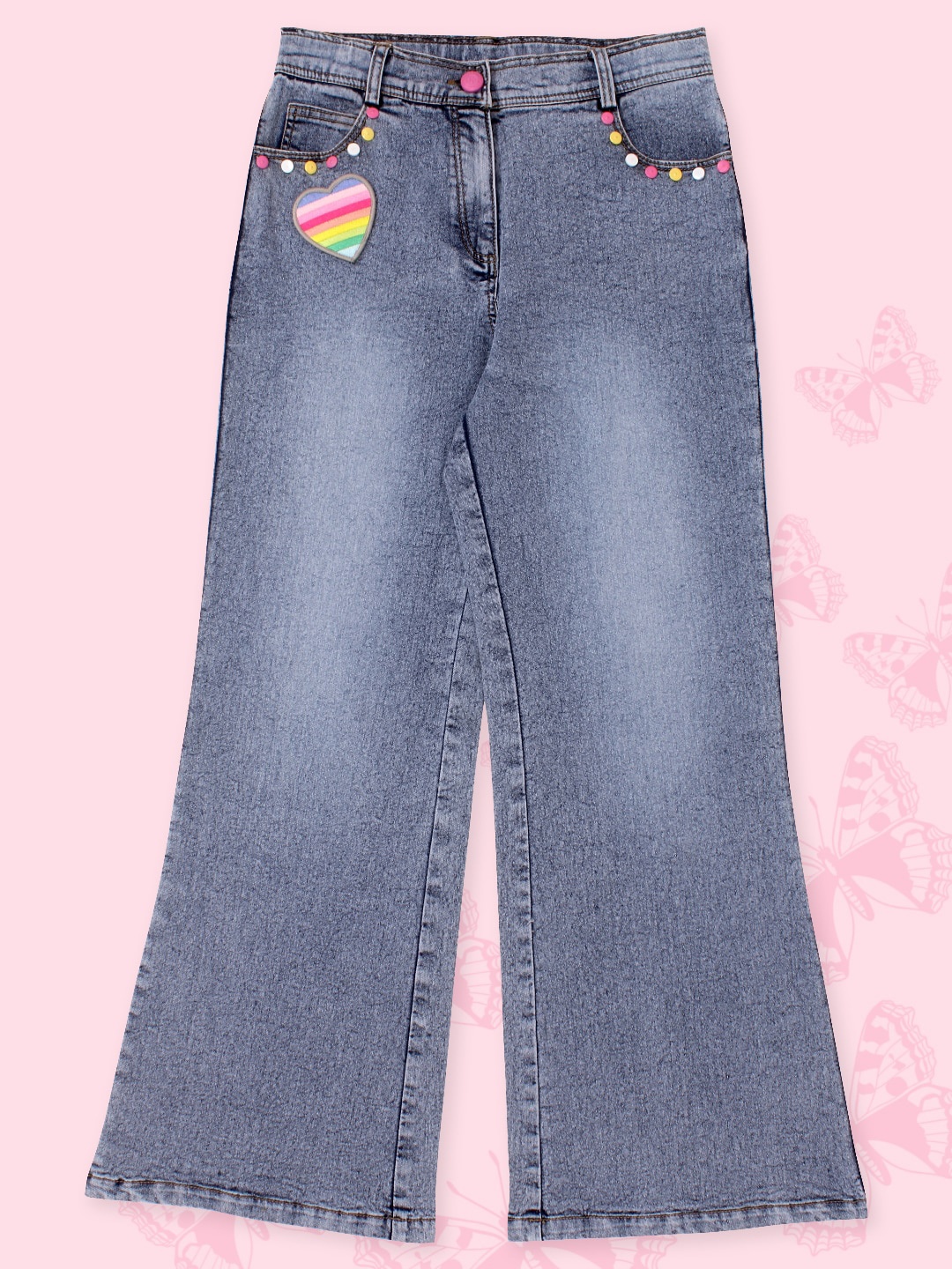 

CUTECUMBER Girls Cotton Flared Jeans, Blue