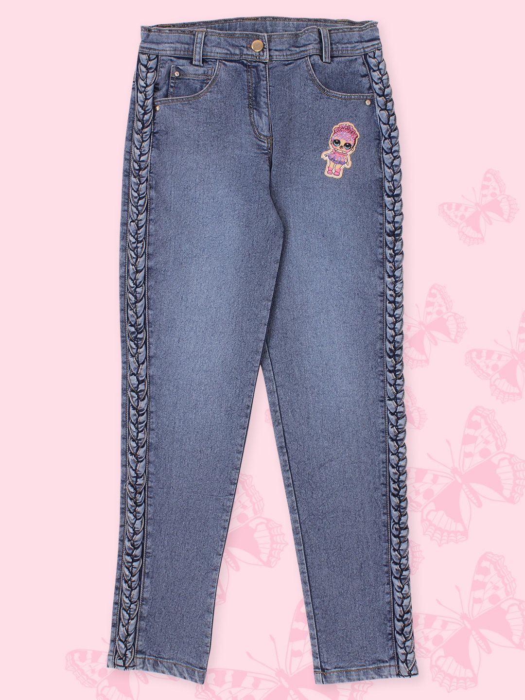 

CUTECUMBER Girls Mid Rise Cotton Jeans, Blue