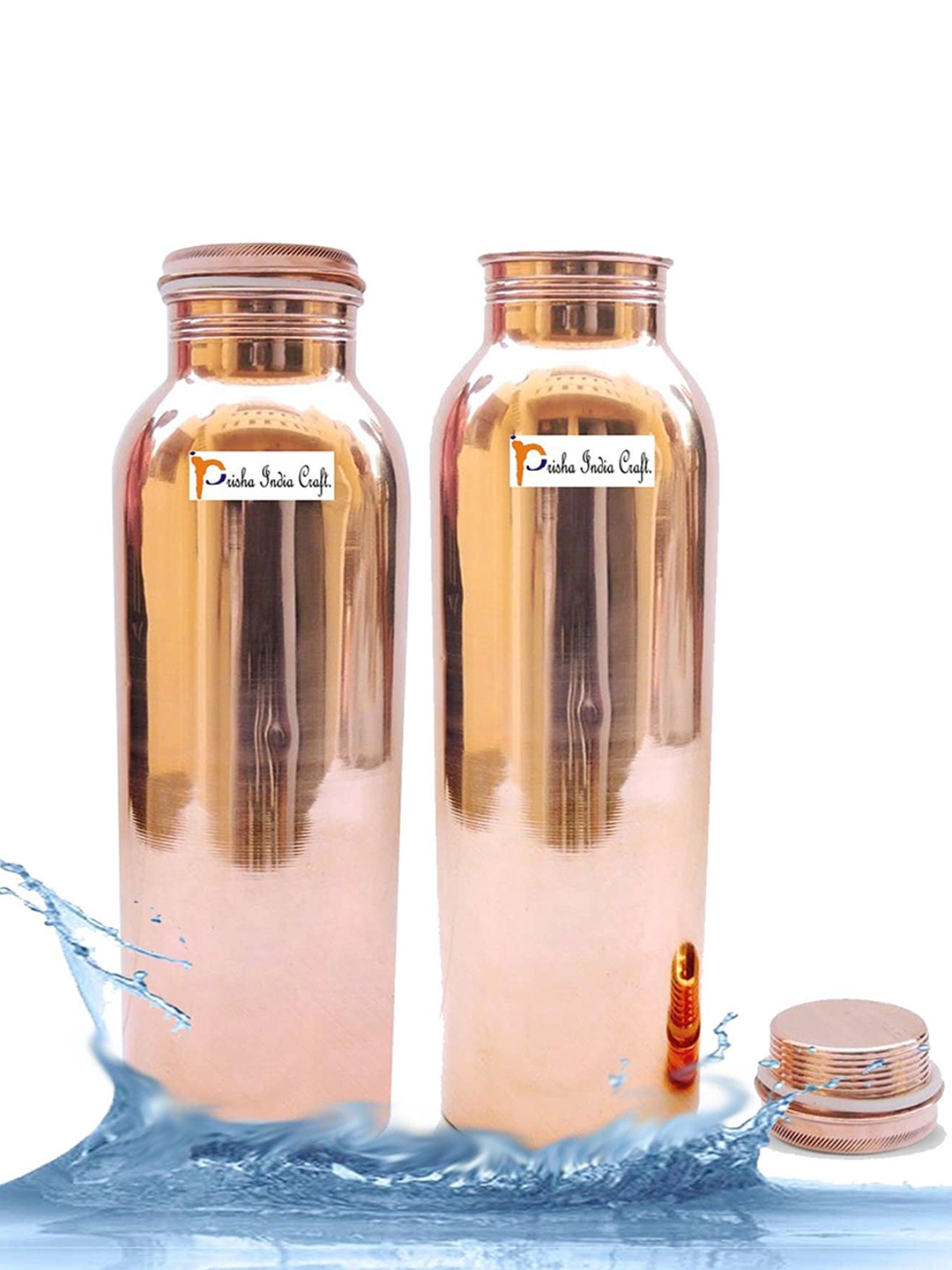 

PRISHA INDIA CRAFT Gold Toned 2 Pieces Copper Water Bottles 700 ml