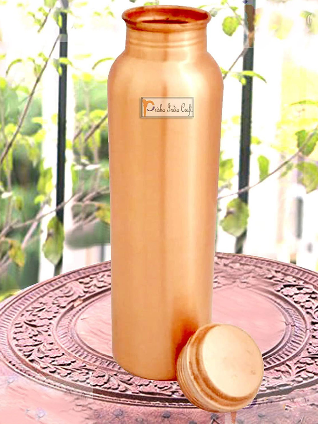 

PRISHA INDIA CRAFT Golden Copper Water Bottle 900 ML, Gold