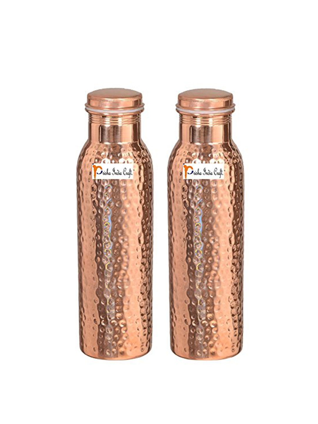 

PRISHA INDIA CRAFT Gold Toned 2 Pieces Double Wall Vacuum Copper Water Bottles 900 ml Each