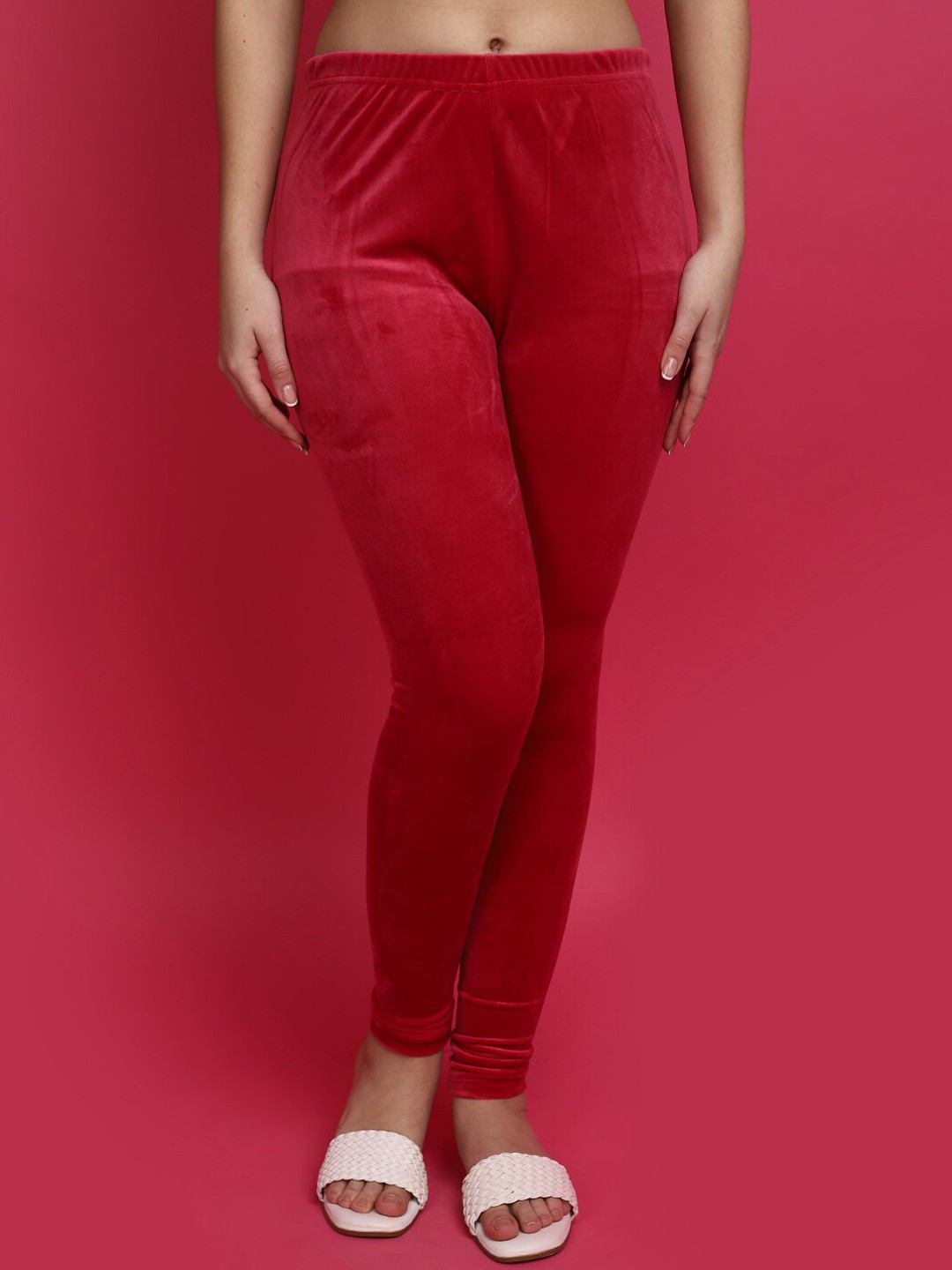 

V-Mart Mid-Rise Velvet Churidar Length Leggings, Pink