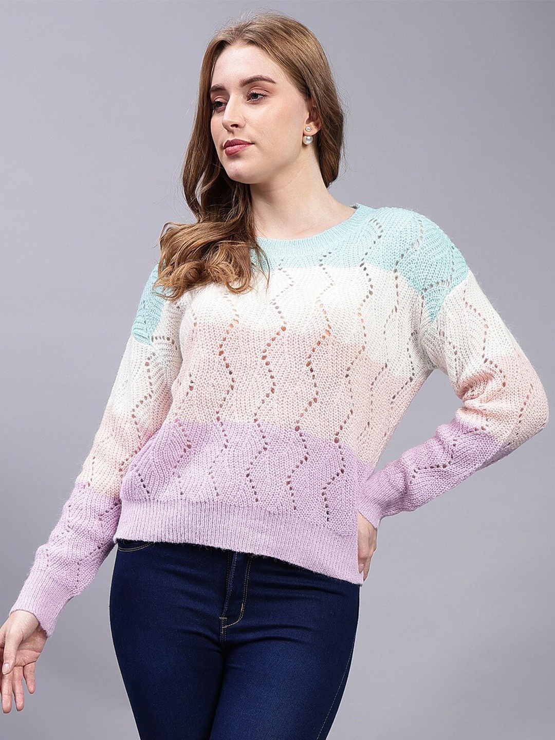 

Steele Colourblocked Long Sleeve Woollen Pullover Sweater, Blue
