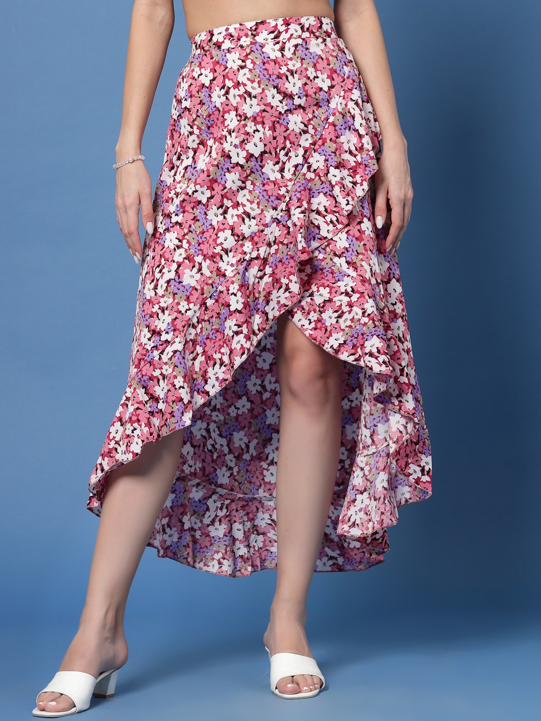 

Oomph! Floral Printed Midi A-Line Skirt, Pink