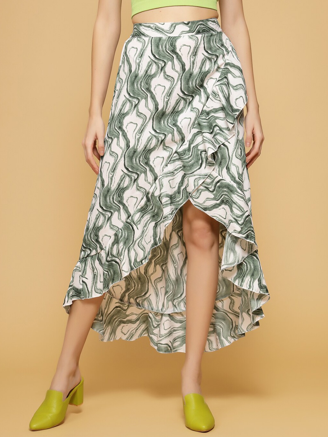 

Oomph! Abstract Printed Wrap Midi Skirt, Green