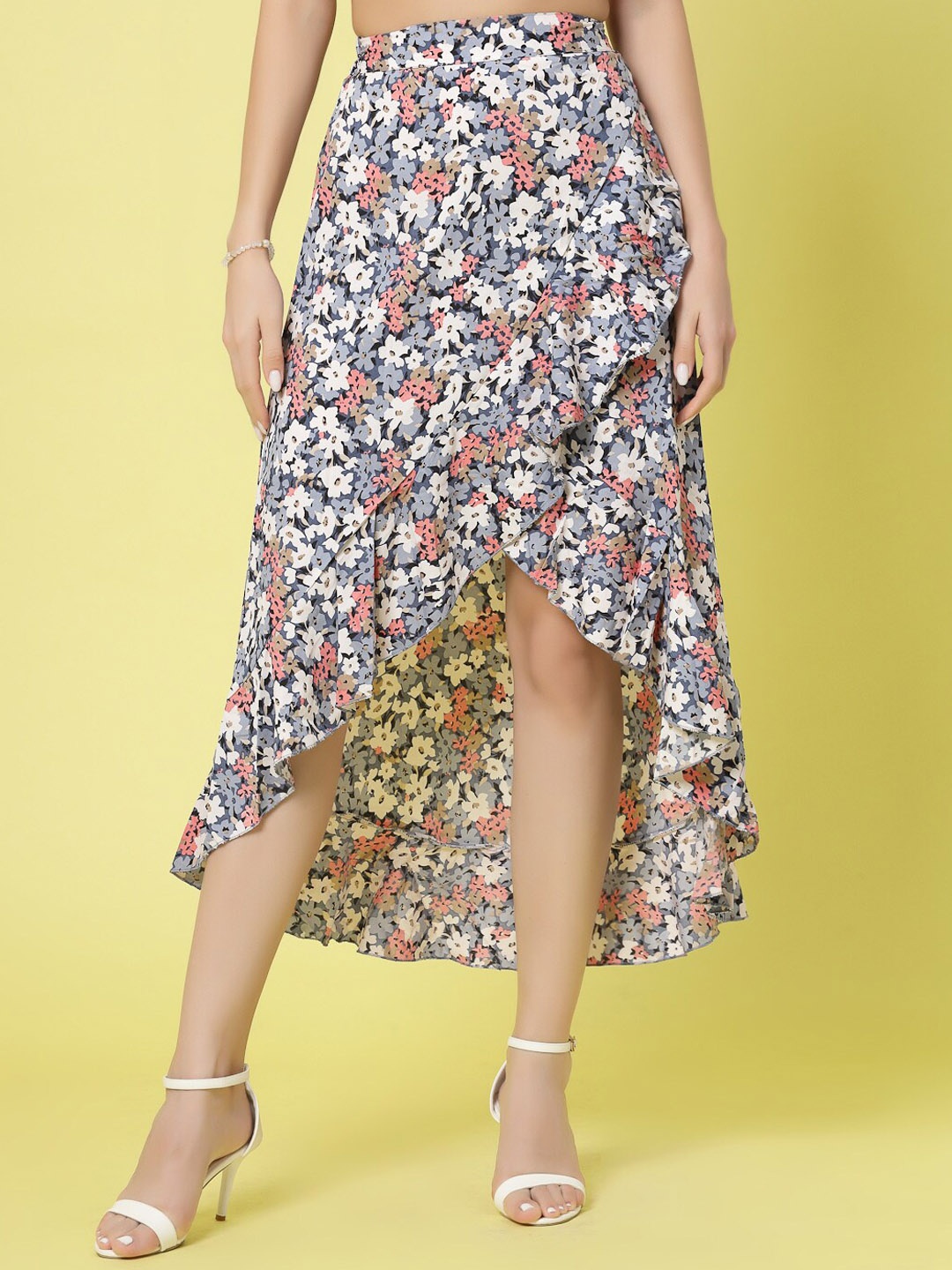 

Oomph! Women Floral Printed Wrap Midi Skirt, Blue