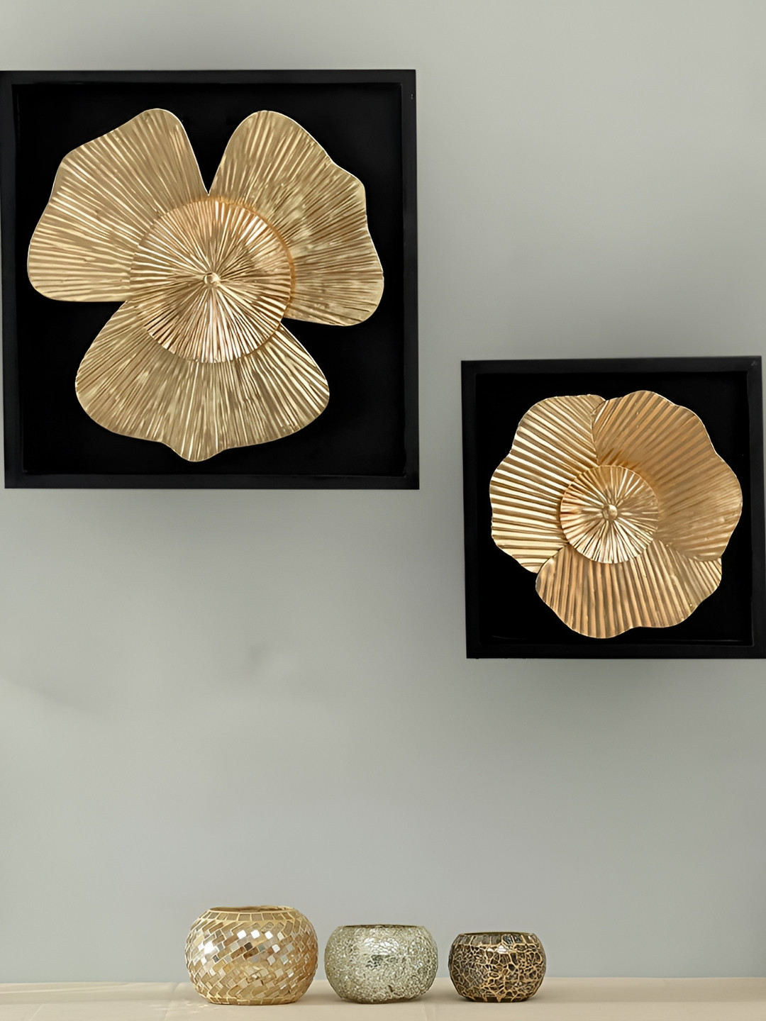 

CK HOMEZ 2 Pieces Floral Metal Hanging Wall Decor, Gold
