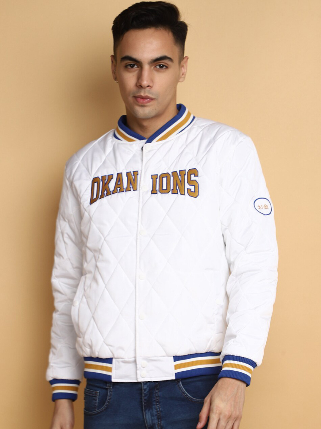 

V-Mart Typography Printed Cotton Lightweight Quilted Jacket, White