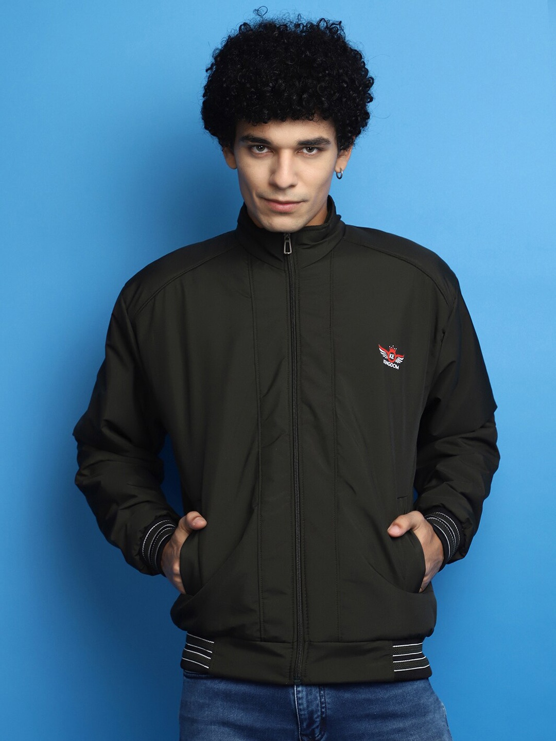 

V-Mart Mock Collar Lightweight Bomber Jacket, Green