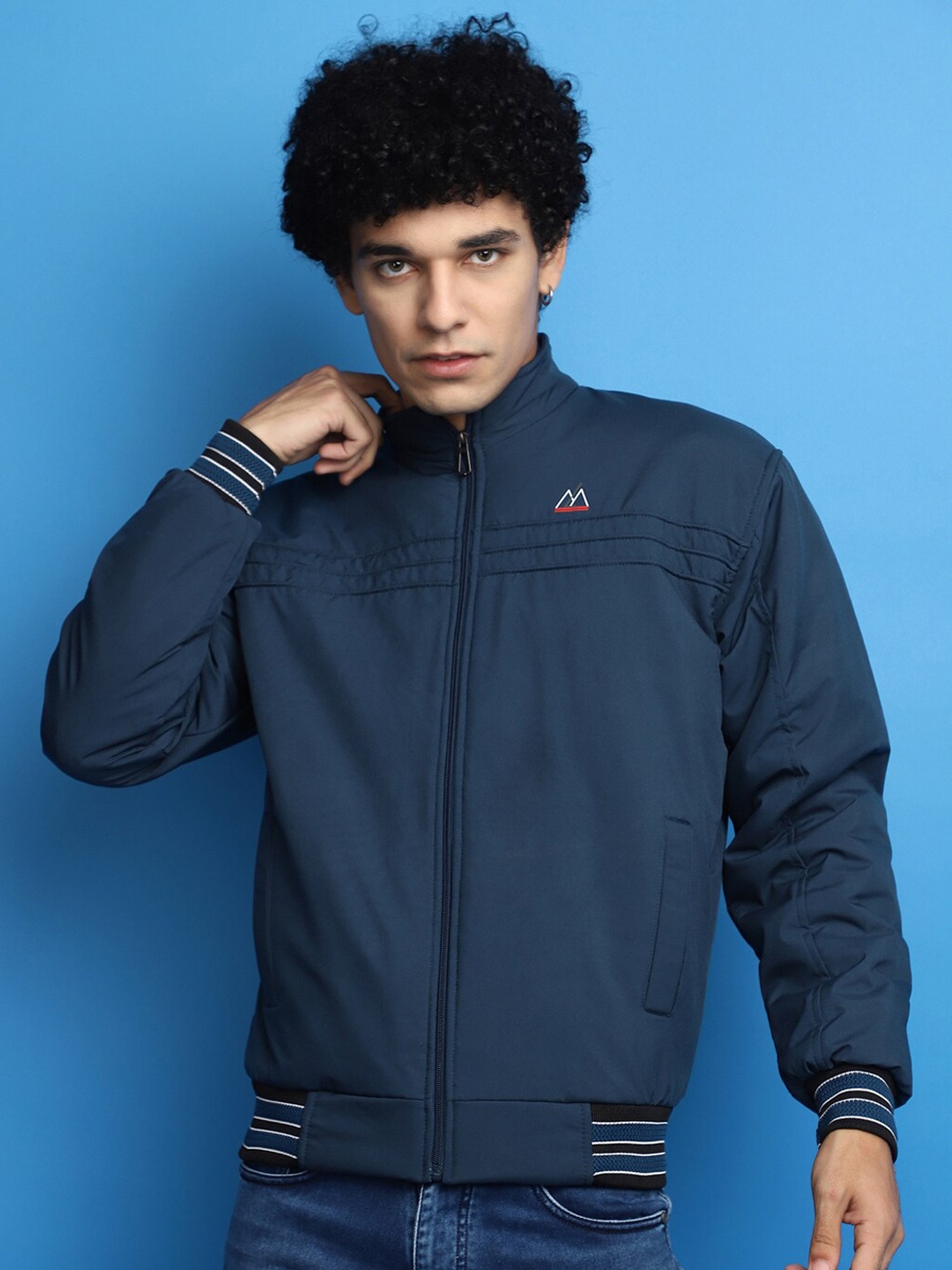 

V-Mart Mock Collar Lightweight Cotton Bomber Jacket, Teal