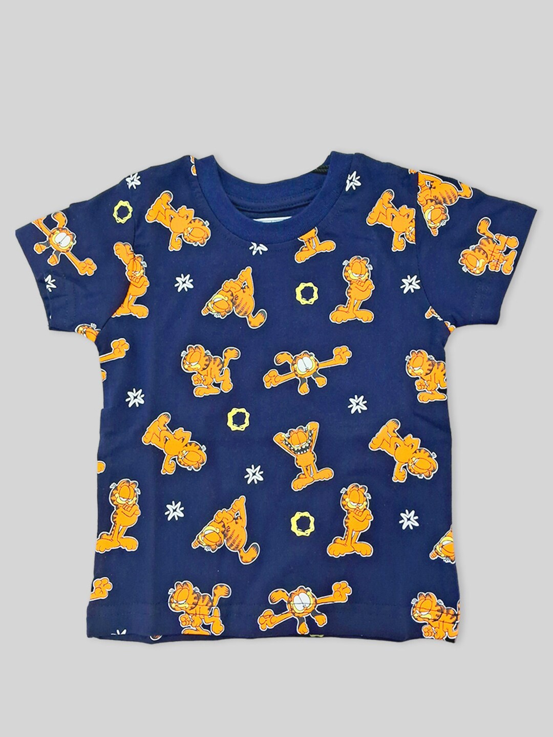 

Minute Mirth Infants Boys Garfield Printed Cotton T-shirt, Navy blue