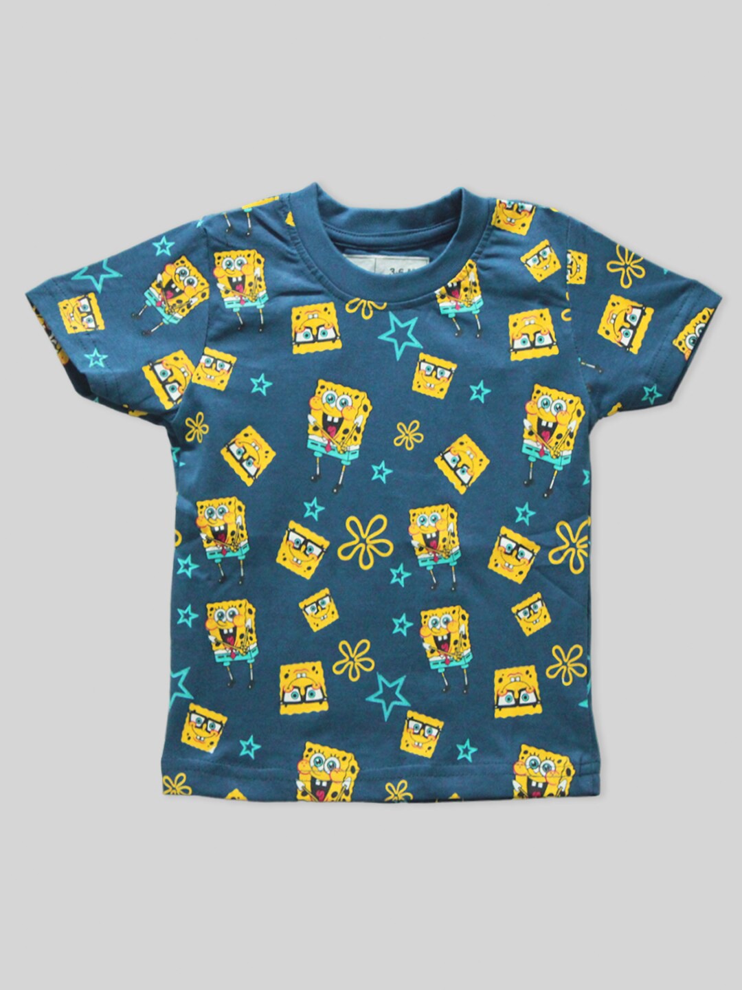 

Minute Mirth Boys Spongebob Conversational Printed Cotton T-shirt, Blue
