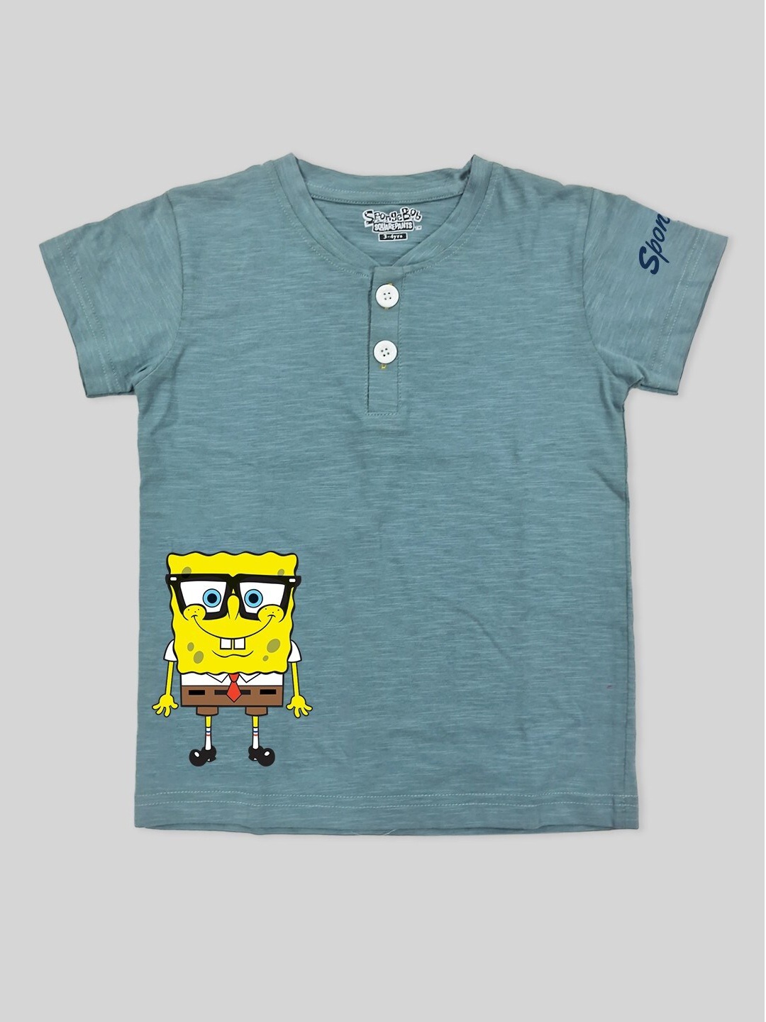 

Minute Mirth Boys Spongebob Graphic Printed Cotton T-shirt, Green