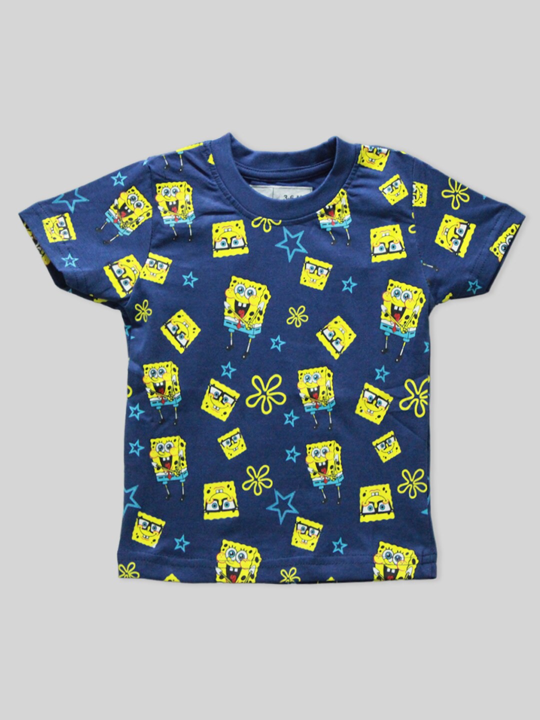 

Minute Mirth Boys Spongebob Conversational Printed Cotton T-shirt, Navy blue