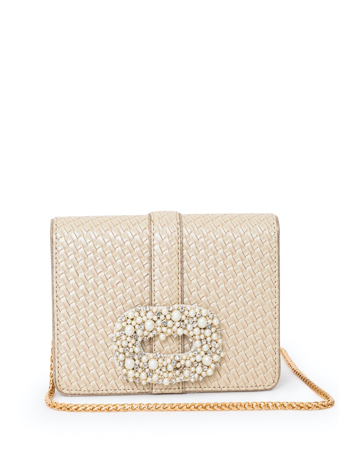 

BEAU MONDE Textured Embellished Fashion Clutches, Off white