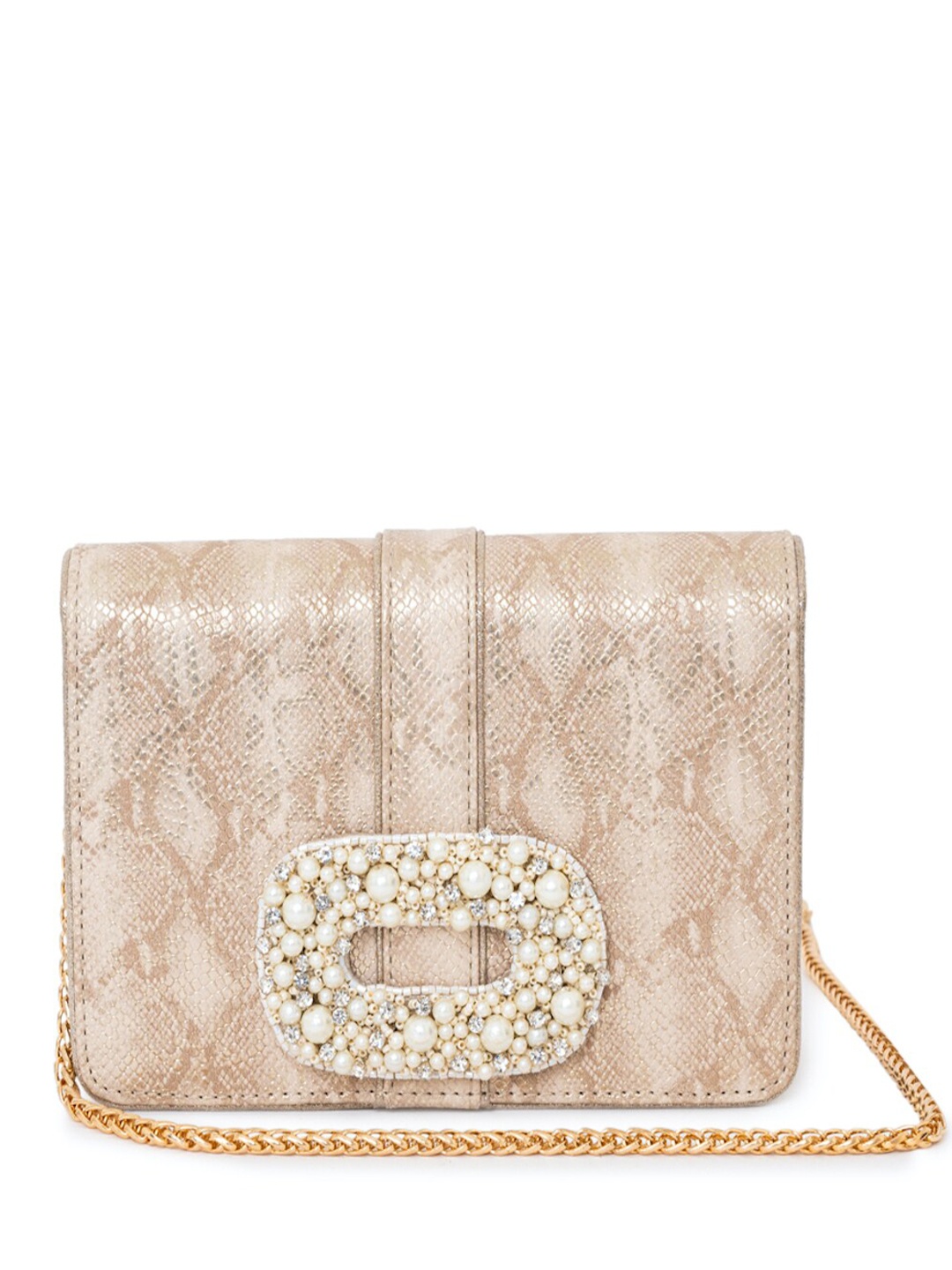 

BEAU MONDE Abstract Printed Embellished Fashion Purse Clutches, Gold