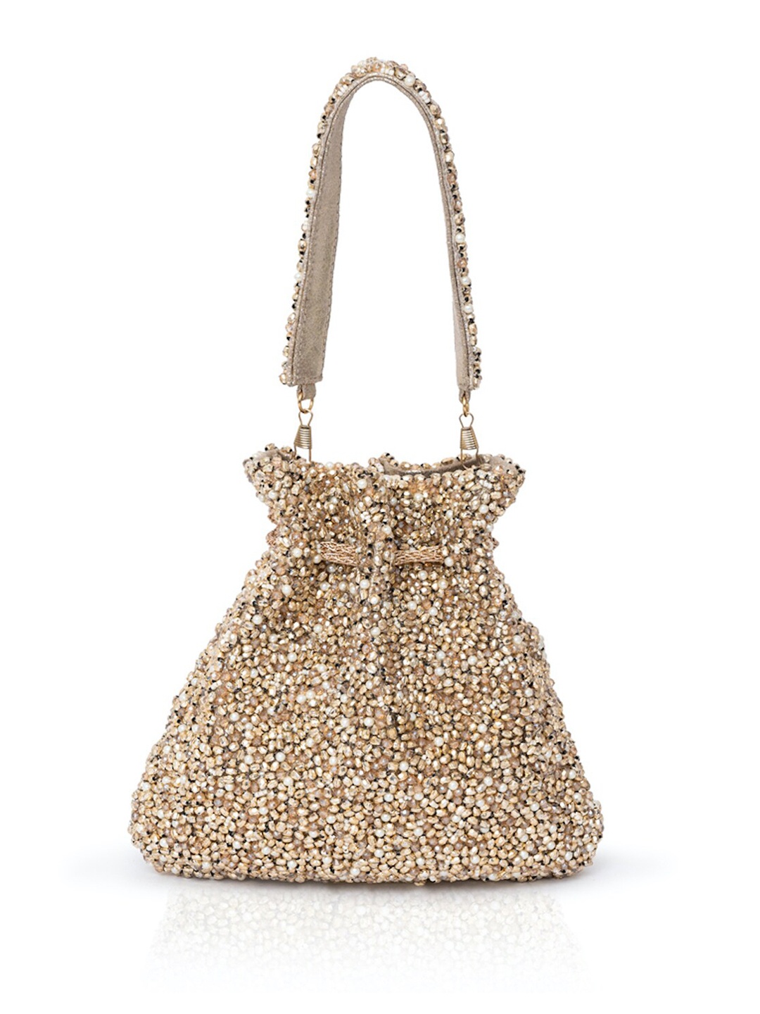 

BEAU MONDE Embroidered Embellished Potli Clutch, Gold