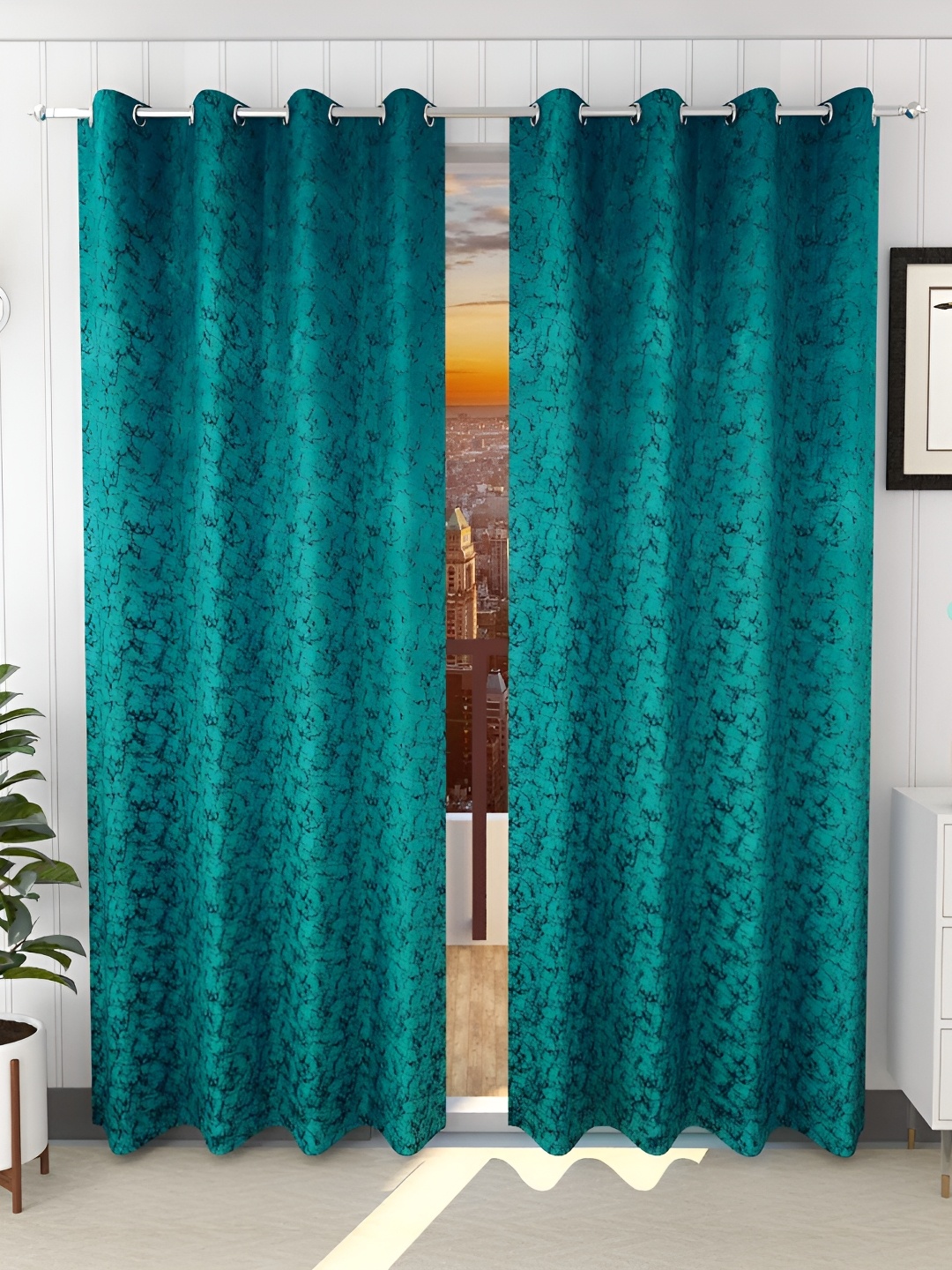 

Galaxy Home Decor Teal 2 Pieces Velvet Room Darkening Eyelets Window Curtains