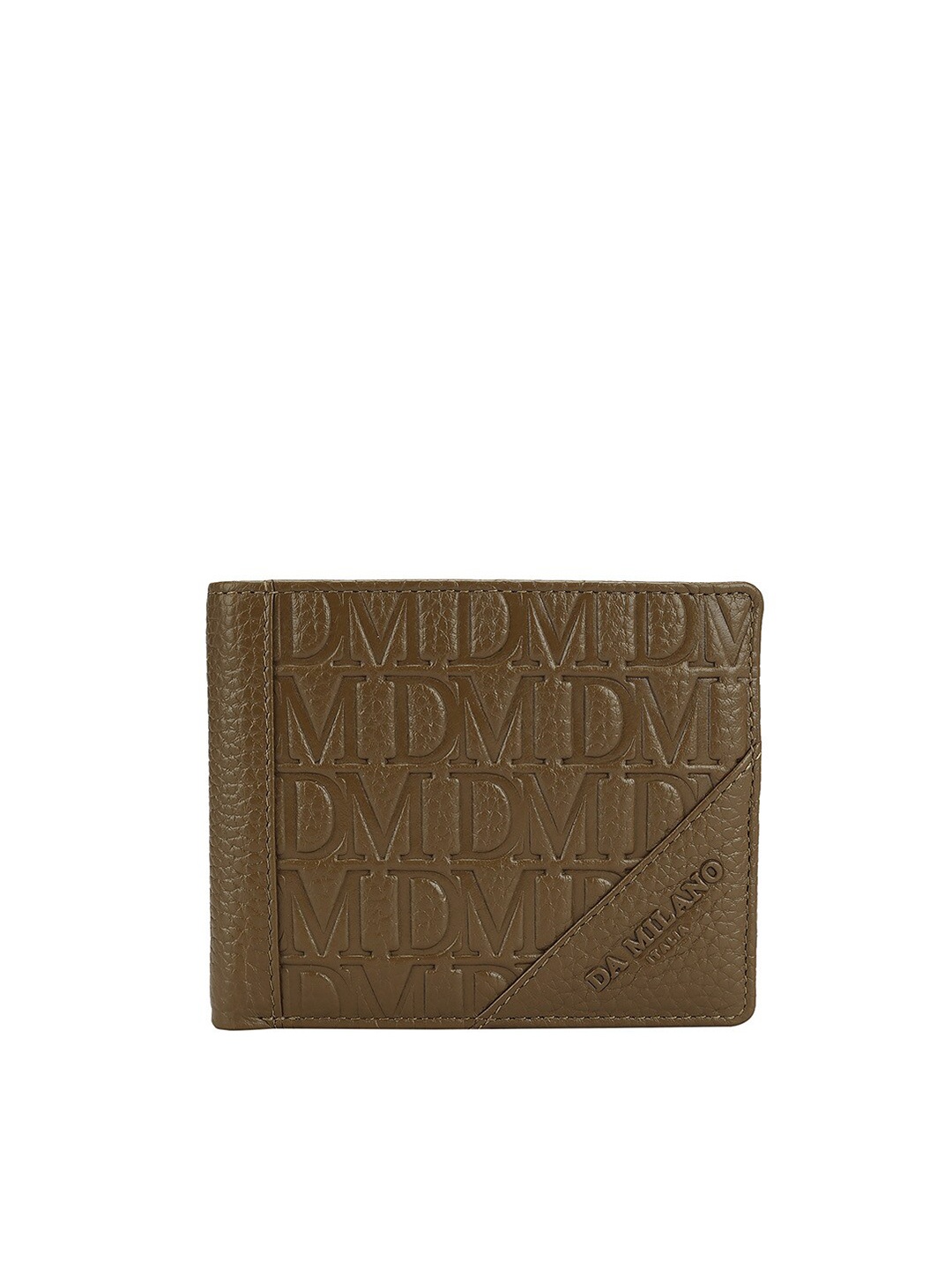 

Da Milano Men Typography Textured Leather Two Fold Wallet, Brown