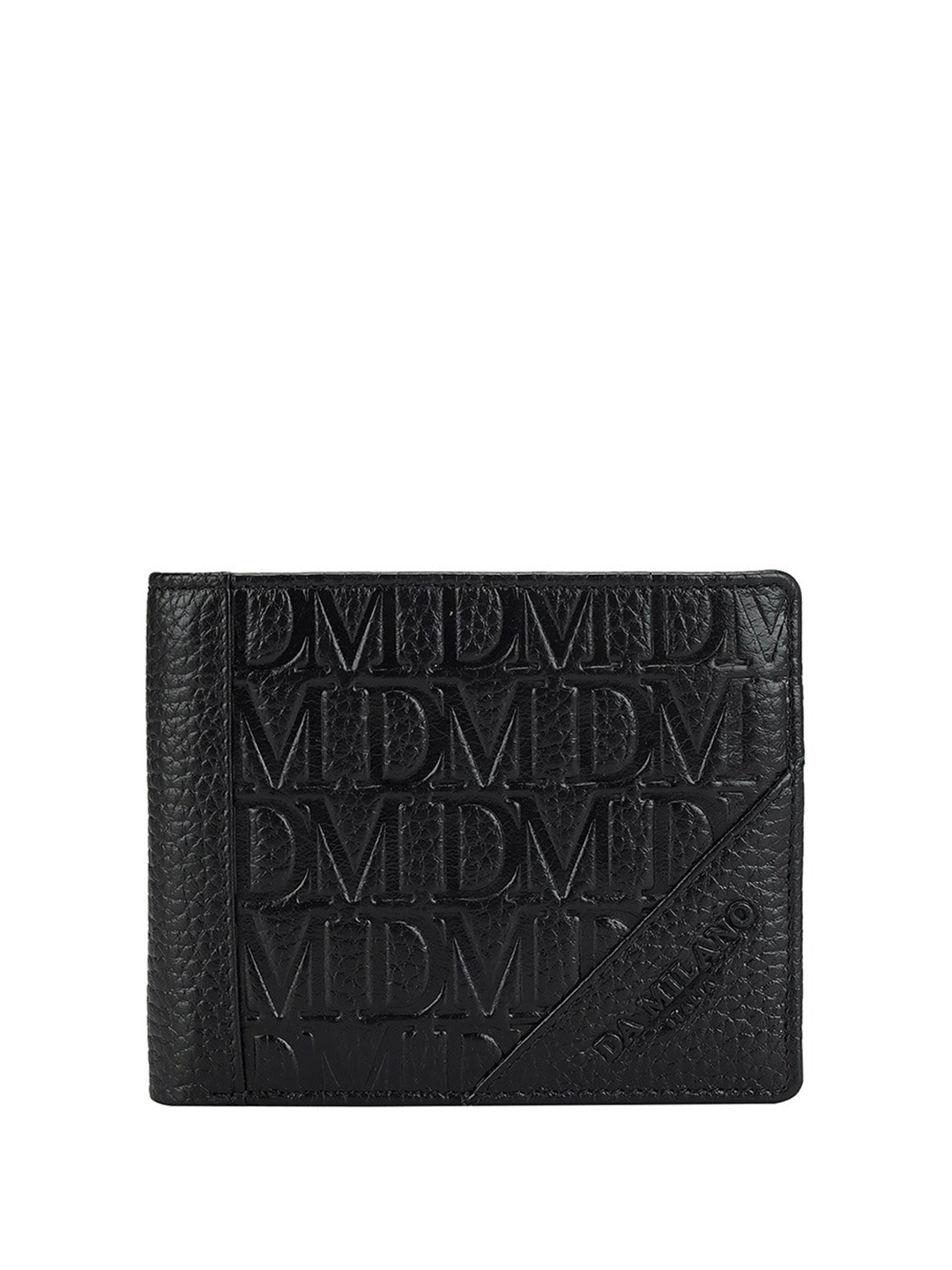 

Da Milano Men Typography Textured Leather Two Fold Wallet, Black