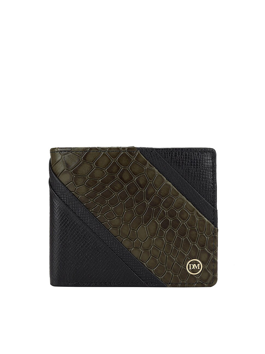 

Da Milano Men Textured Leather Two Fold Wallet, Green