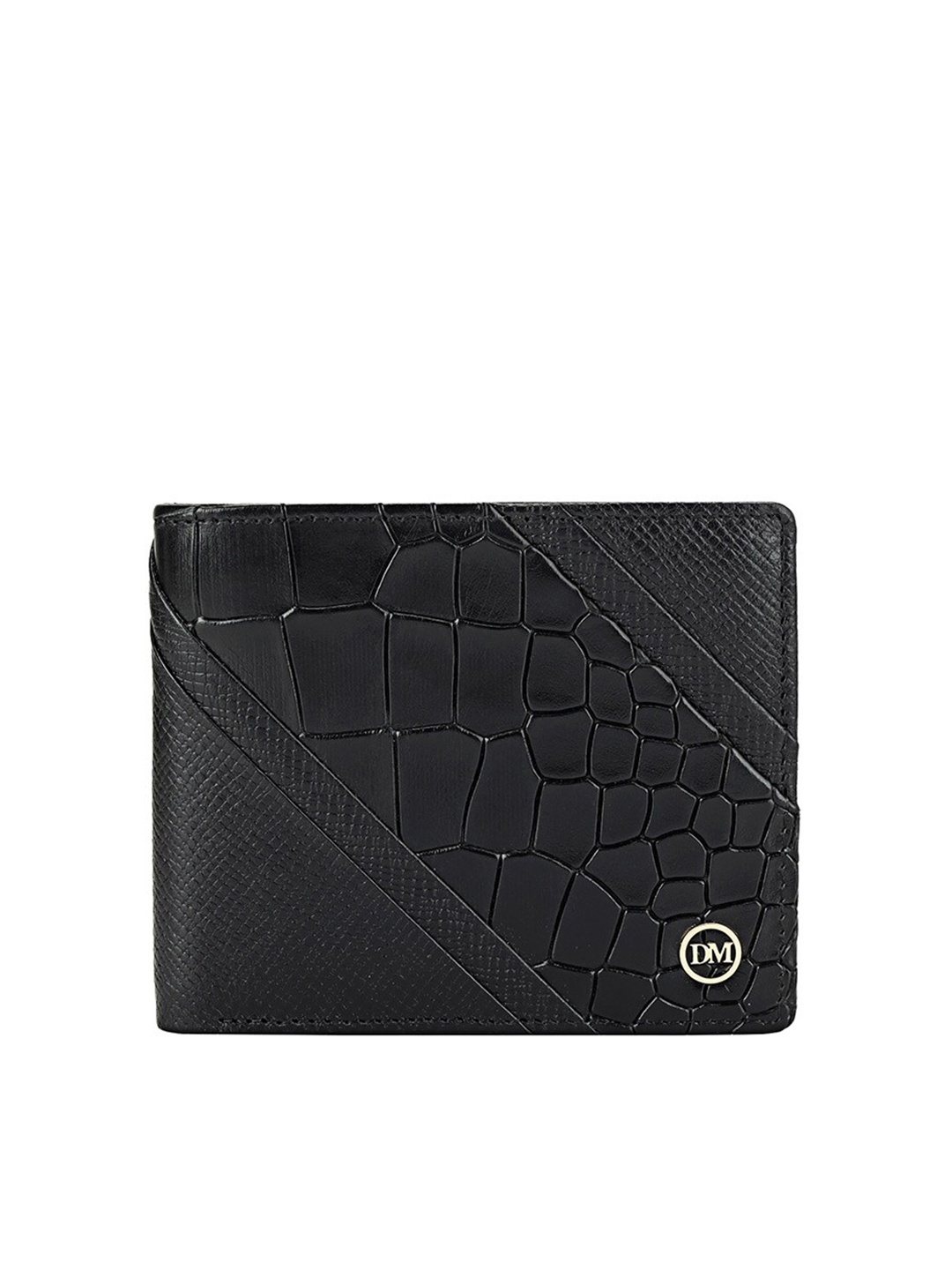 

Da Milano Men Textured Leather Two Fold Wallet, Black