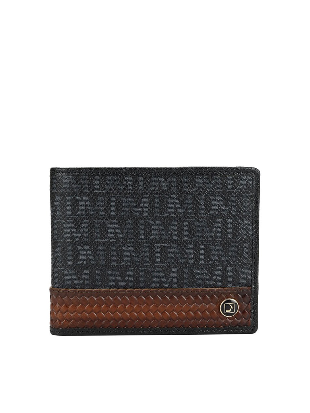 

Da Milano Men Typography Textured Leather Two Fold Wallet, Black