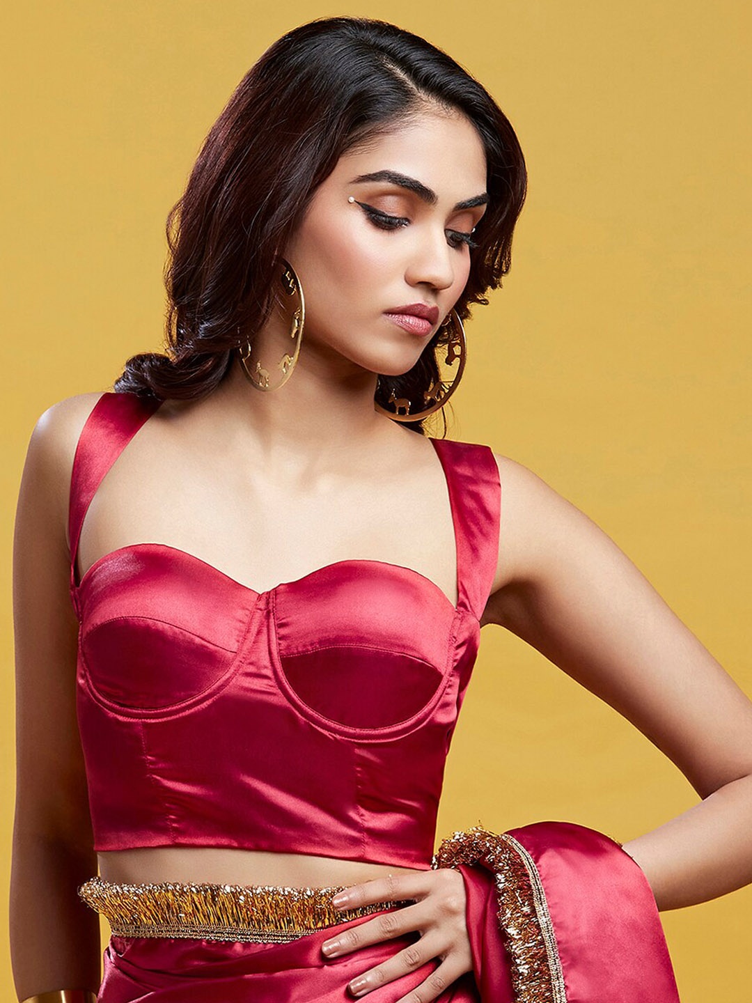 

PHATAKA Sweatheart Neck Corset Saree Blouse, Burgundy