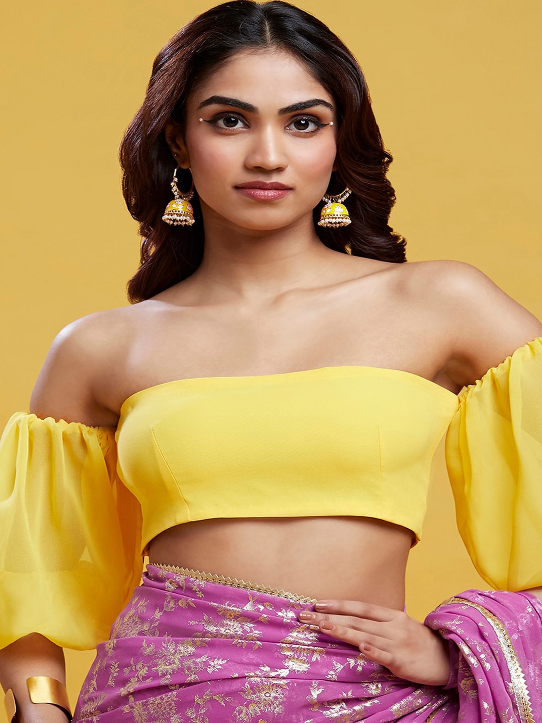 

PHATAKA Off Shoulder Saree Blouse, Yellow