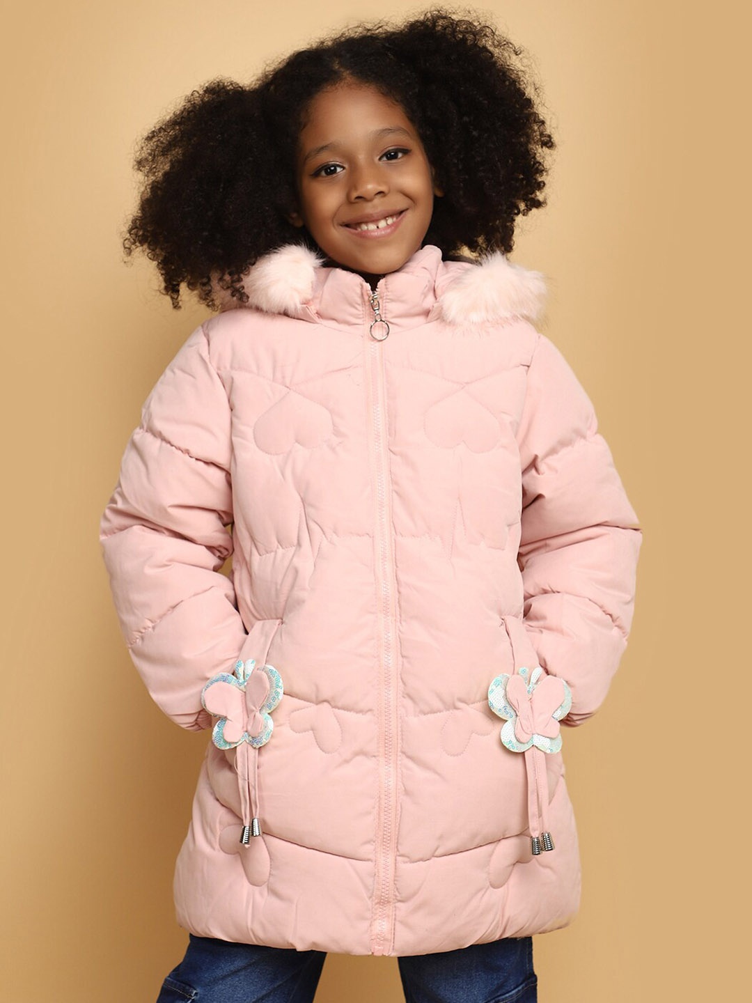 

V-Mart Girls Hooded Lightweight Cotton Quilted Jacket, Pink