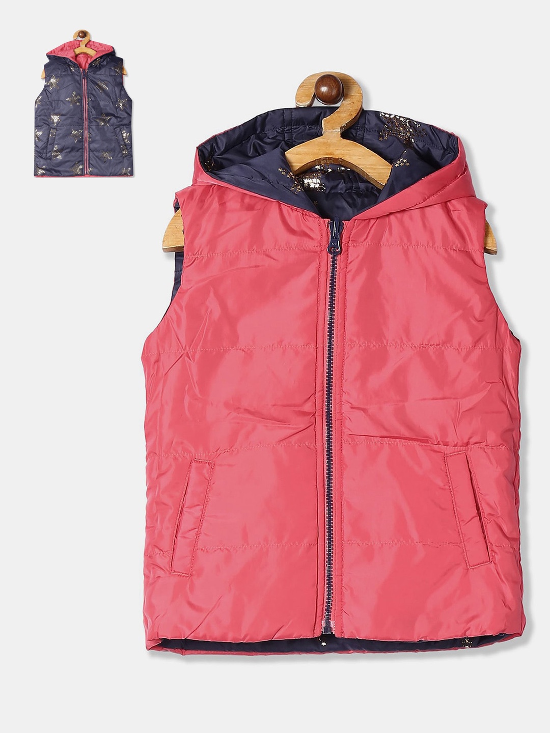 

V-Mart Girls Hooded Reversible Padded Jacket, Red