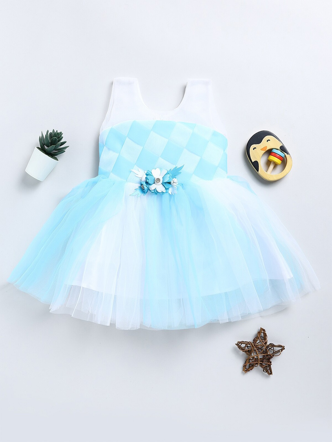 

SmartRAHO Girls Embellished Round Neck Fit & Flare Dress, Blue
