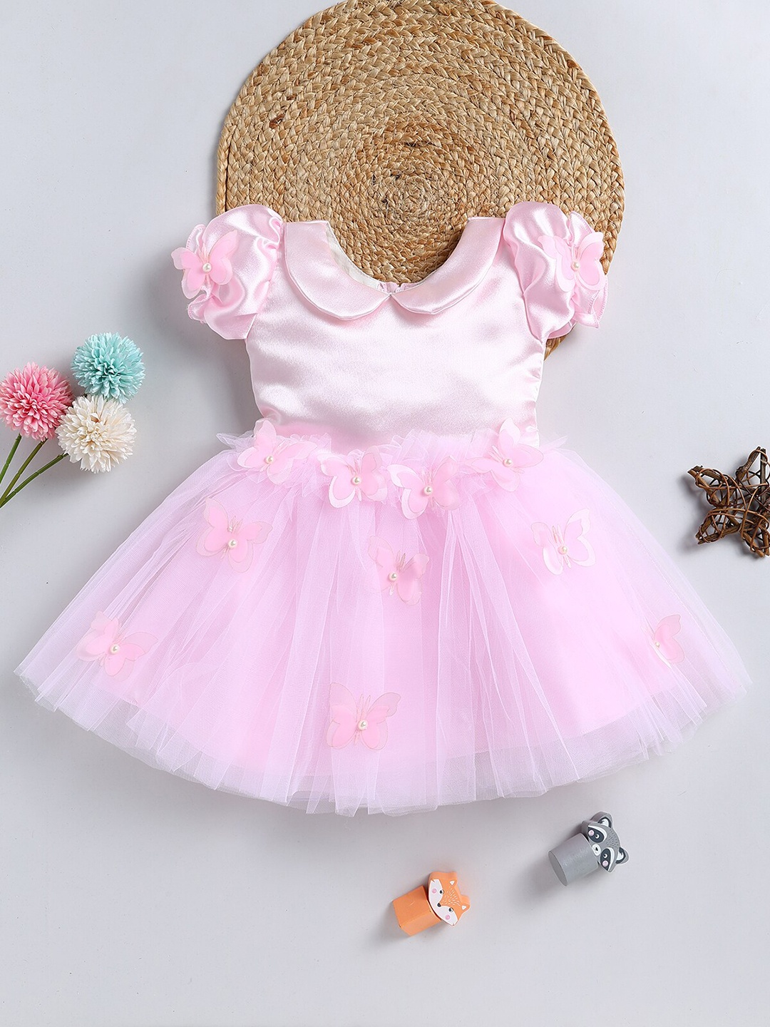 

SmartRAHO Girls Embellished Fit & Flare Dress, Pink