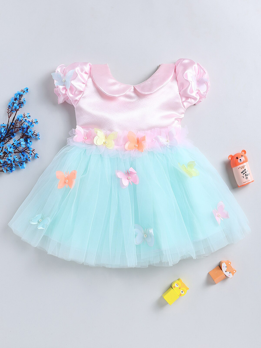 

SmartRAHO Embellished Peter Pan Collar Cotton Fit & Flare Dress, Pink