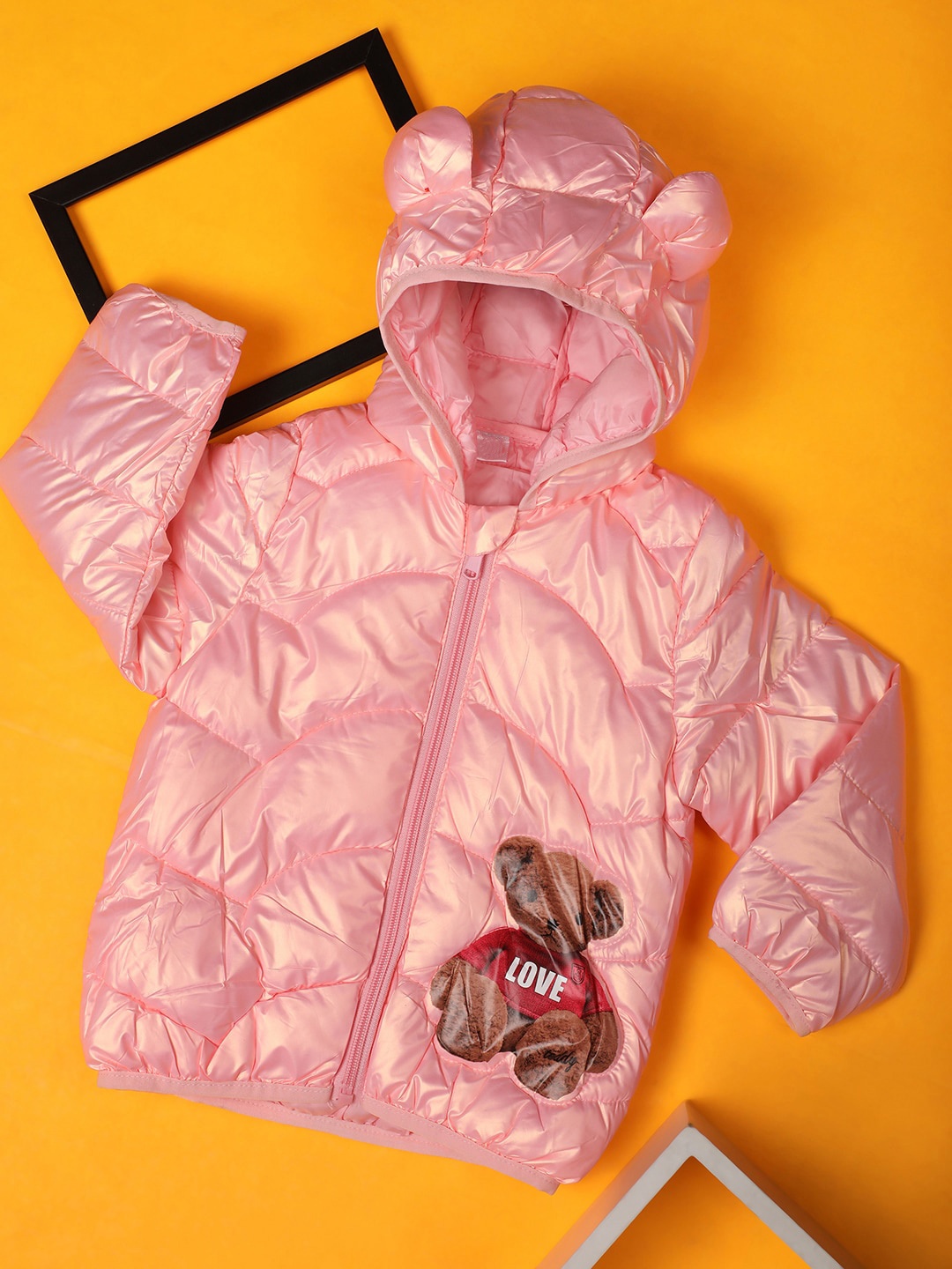 

V-Mart Kids Printed Hooded Lightweight Puffer Jacket, Pink