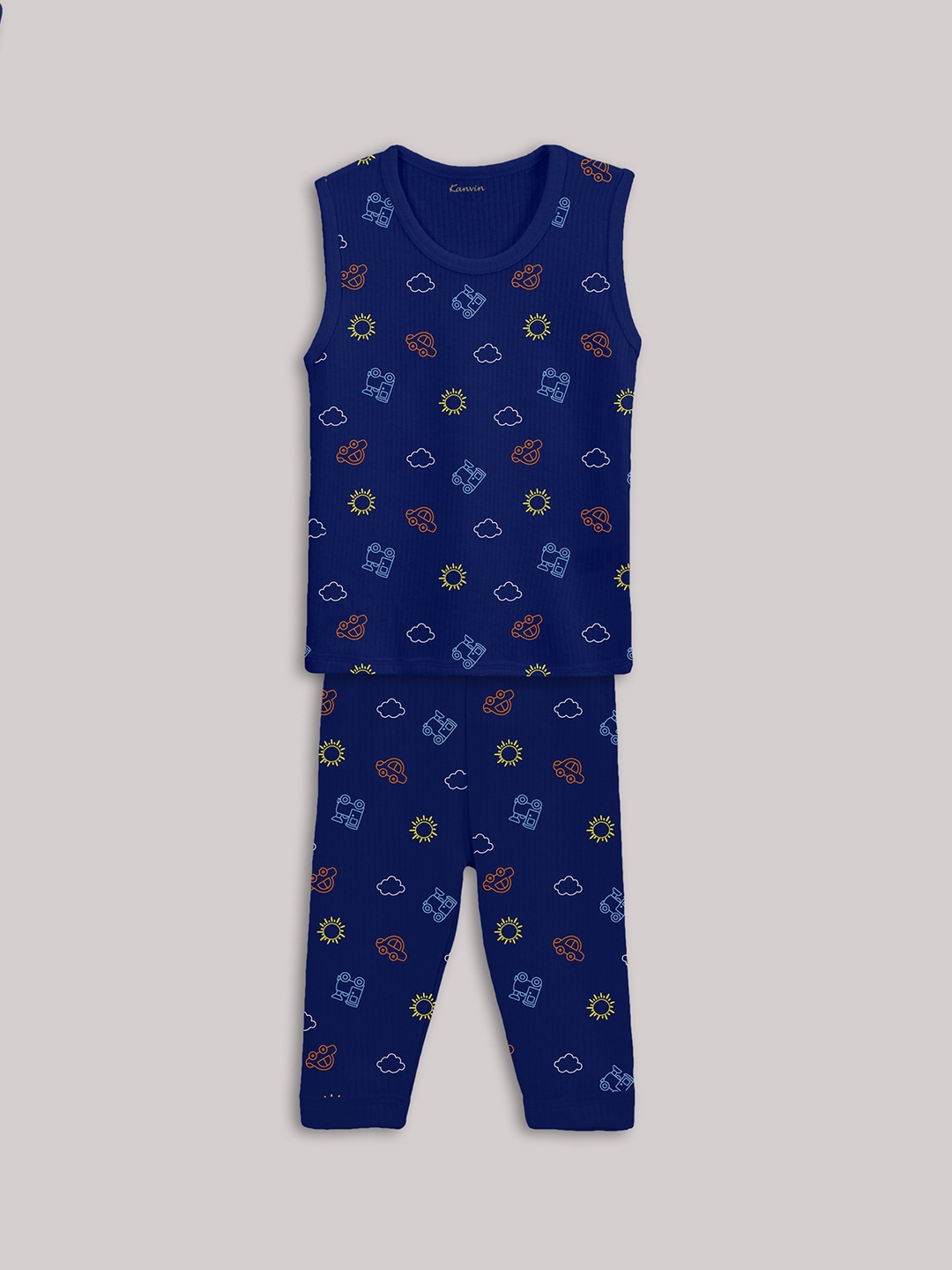 

Kanvin Girls Blue Graphic Printed Thermal Set, Navy blue