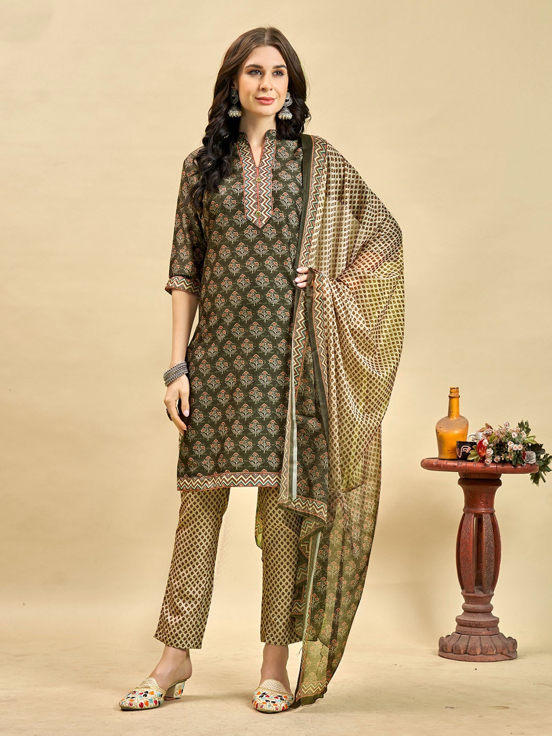 

Anouk Green Ethnic Motifs Printed Kurta With Trousers & Dupatta